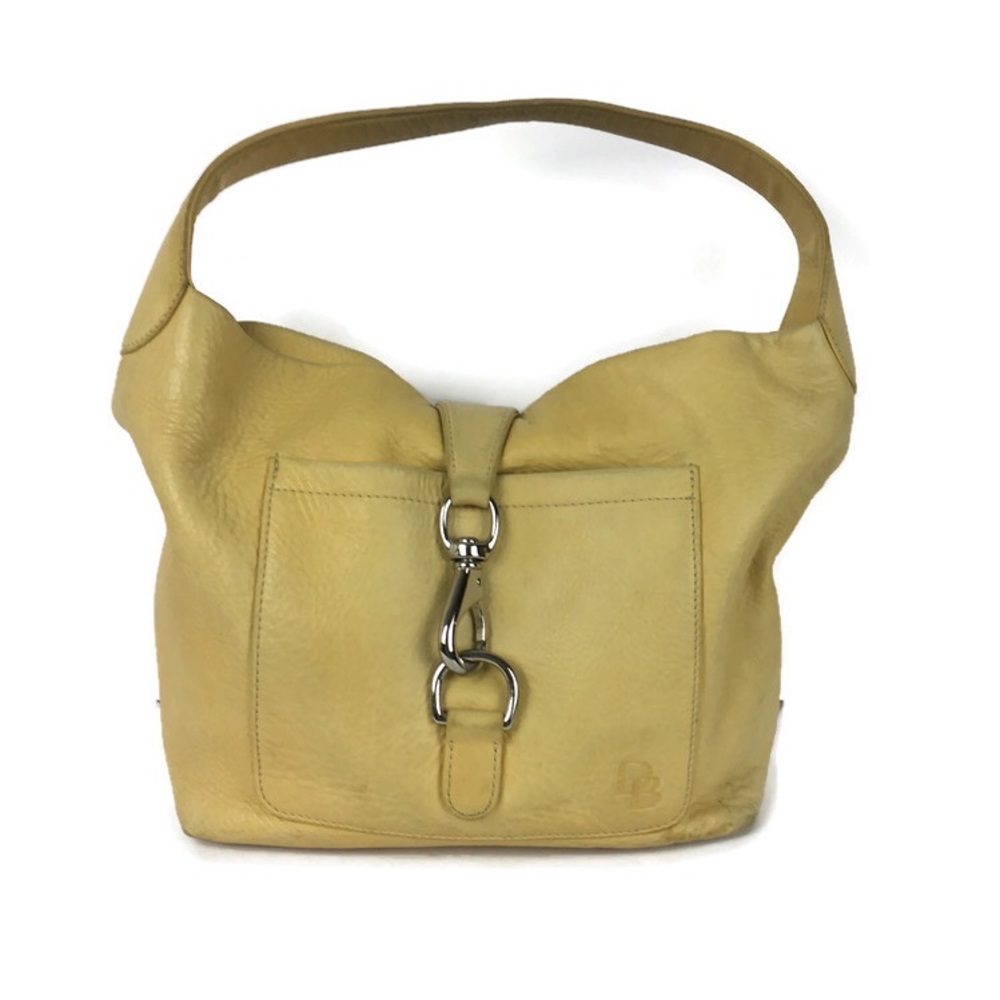 Dooney & Bourke Vintage Pebbled Leather Slouchy Hobo Bag with Lock in Mustard